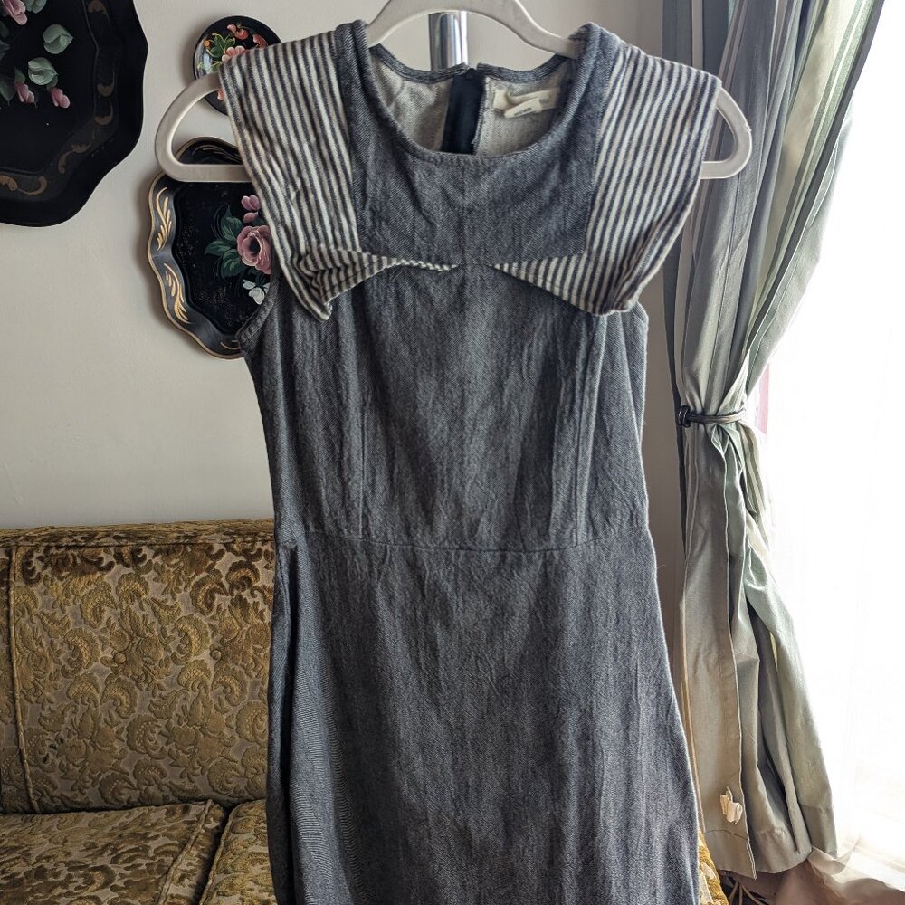 Mata Traders Grey Dress with Striped Sailor Collar